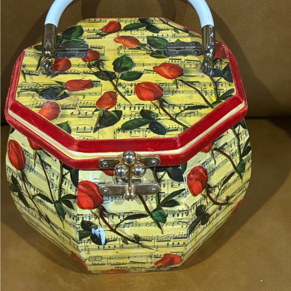 Vintage-Inspired Floral Octagon Handbag in Yellow and Red